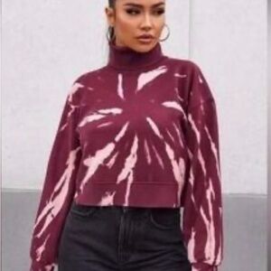 525 America Burgundy and Pink Tie-Dye Turtleneck Sweater